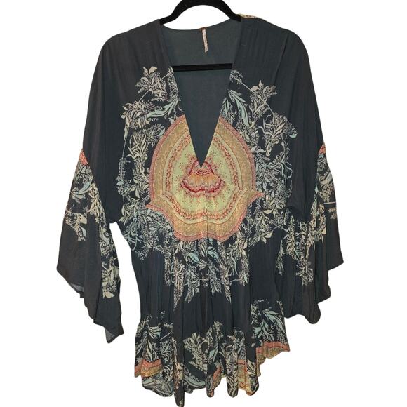 Free People Sunset Dreams Bell Sleeved Tunic Top Size XS Boho Oversized Vacation - Picture 1 of 7